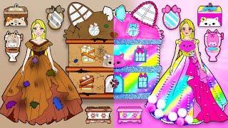 Paper Dolls Dress Up - Rainbow Rapunzel VS Poor Rapunzel Quietbook - Barbie's New Home Handmade