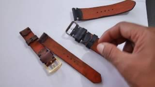 Black and Dark Brown Leather Watch Strap