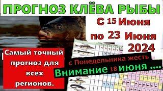 Прогноз клева рыбы на Эту неделю с 15 по 23 Июня 2024  Календарь клева рыбы Лунный календарь рыбака