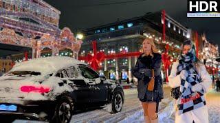  HUNGRY RUSSIANS ON CHRISTMAS AND NEW YEAR  NIGHTLIFE in the center of snowy MOSCOW - ⁴ᴷ (HDR)