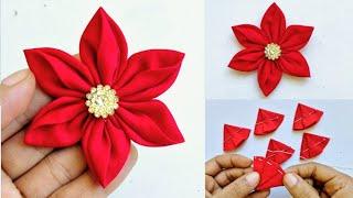 Hand Embroidery Tricks with Fabrics / Super Easy Cloth Flower Making/ Easy Diy Fabric Flowers#flower