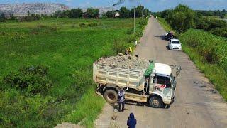 Impressive Job!!Dump truck Filling Land into water & Bulldozer D31P Technique Pushing Soil,Mix VDO