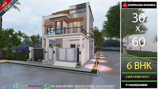 30x60 | 6BHK Duplex House Plan | 1800 sqft | Modern North Facing Duplex | ArchiEngineer 2025