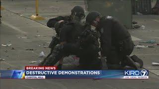 Nearly 4 dozen arrested, officers injured in Seattle protests that turned violent | KIRO 7 News