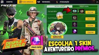 URGENTE!! ESCOLHA SUA SKIN GRÁTIS, 8° ANIVERSÁRIO, AVENTUREIRO, CUBO MAGICO - NOVIDADES FREE FIRE