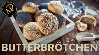 Gesunde Vollkorn Butterbrötchen mit Kernen und Saaten zum selber backen