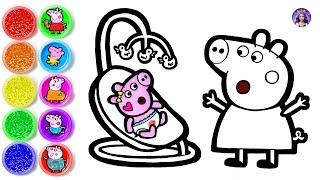 How to draw Peppa Pig with Baby EVIE Pig - Peppa pig and Friends Drawing and Coloring - Hi LiLisa