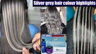 Silver grey highlights Karne ka Tarika// how to make ash gray colour// smoky, grey highlights #hair