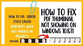 How to Fix PDF Thumbnail not showing Error on Windows 10& Windows 11 | How to fix error 2503