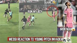 Messi Reaction to Young Pitch Invader | Messi Iron man Celebration