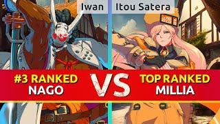 GGST ▰ Iwan (#3 Ranked Nagoriyuki) vs Itou Satera (TOP Ranked Millia). High Level Gameplay