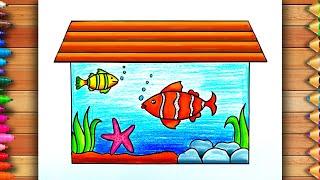 How to draw Fish Aquarium | Fish Tank Drawing For Beginners | Easy Fish Bowl Drawing | Fish Aquarium