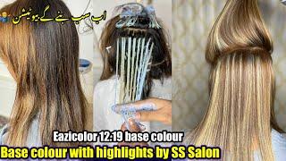 Base colour with highlightes for beginners// lightest blond highlights by SS Salon #Highlights