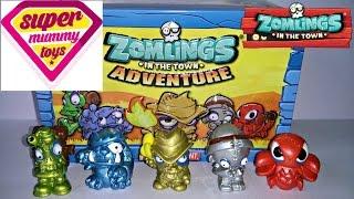 Zomlings In The Town Adventure Collector Tin Unboxing Toy Review With Exclusive Metallic Zomlings