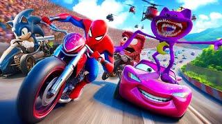 GTA V SPIDER-MAN 2  , SONIC, CATNAP, ANGRY Join in Epic New Stunt Racing