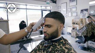  LEFT-HANDED BARBER DOES DOPE TAPER FADE | How to do taper fade and beard trim