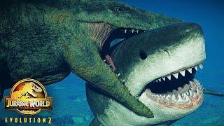 MEGALODON vs MOZAZAUR! WALKA WSZYSTKICH WODNYCH DINOZAURÓW NARAZ Jurassic World Evolution 2