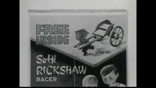 VINTAGE SO-HI RICE KRINKLES COMMERCIAL - PLASTIC TOY INSIDE (SO-HI WITH A RICKSHAW)