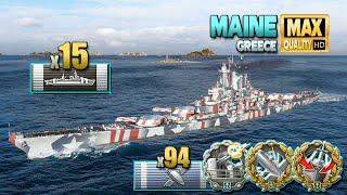 Battleship Maine: 15 citadelles on map Greece - World of Warships