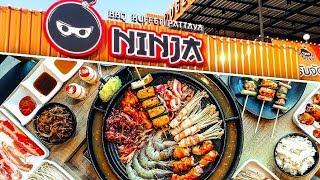 BEST Unlimited seafood buffet NINJA in Pattaya. Food in Thailand. Ninja BBQ Buffet.