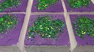 6 Blocks Crunchy and Soft Gym Chalk Topped with Purple Squeaky Holi Powder and Green Glitter | ASMR