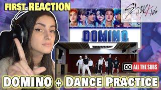 WHAT IS THIS DANCE DUDE...! Stray Kids - 'DOMINO' 가사 + Dance Practice | REACTION