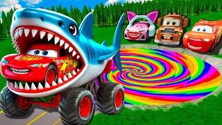 ZOMBIE Pit Transform In Shark Eater Lightning McQueen Mixer & Big & Small Pixar Cars! Beam.NG Drive!