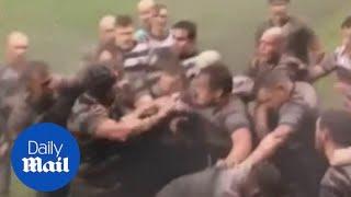 Shocking footage shows Welsh rugby players brawling on the pitch