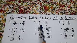 Converting  unlike Fractions into like Fractions. (class 5 and 6) #learn |mathsride |  #mathsride