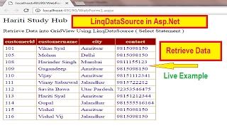 LinqDataSource to retrieve data GridView in Asp.Net | LinqDataSource Control