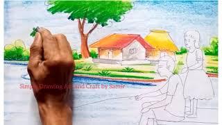 Village Catching fish Drawing,Simple Drawing art and Craft by Samir,Fishing Drawing