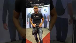 Rener Gracie, founder of QuickFlip Apparel, demos hoodies to ZOOMcatalog at ASI Chicago