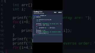 How to reverse the elements of an Array in c. #c #shorts #ctutorial #codingwithankit