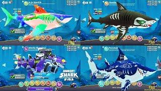 Hungry Shark World - New Sharks - Mecha Sharkjira, Porcelain, Jo Jo Spark, Hoodoo - All 34 Sharks