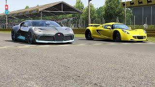 Bugatti Divo vs Hennessey Venom GT at Monza Full Course