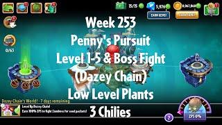 PvZ2 Penny's Pursuit Week 253 (Dazey Chain) - Level 1-5 & Boss Fight - 3 Chilies