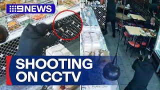Sydney underworld shooting captured on CCTV in kebab shop | 9 News Australia