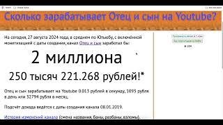 Отец и сынДоход канала с монетизации контента на Ютубе