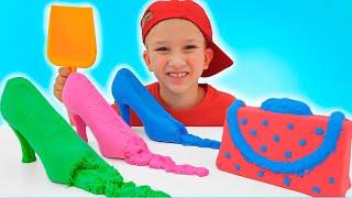 Vlad and Niki pretend play with Kinetic Sand