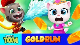 Fireman Tom vs. Princess Angela ️  ALL Worlds in Talking Tom Gold Run (Gameplay)