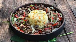 Best Beef Onion and Peppers Stir Fry Recipe | Tender And Juicy Beef | How to Cook Fluffy Rice Pilaf