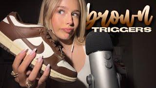 ASMR brown triggers 🪐࿔*:･ hair-brushing, long nails, shoe tapping, leather