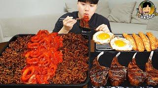 ASMR MUKBANG | Fried Chicken, pork cutlet, black bean noodles, kimchi Korean Food recipe ! eating