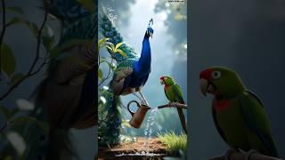A peacock and the parrot plant a mango tree and millions of mangoes grow on it