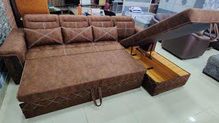 New Arrival 2 Fold L-shaped Sofa Cumbed With Storage in Suede Fabric By Wood Planet Interior