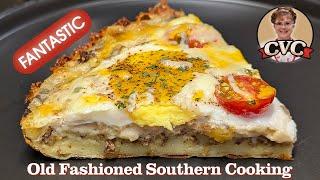 Easy Breakfast Pizza - Cast Iron Cruncy Crust - Homemade Southern Gravy Sauce