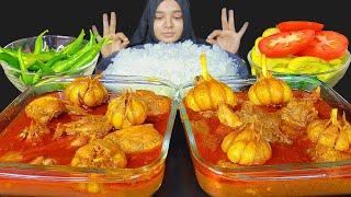 REAL MUKBANG:) SPICY BIHARI STYLE MUTTON CURRY AND SPICY BIHARI STYLE CHICKEN CURRY WITH RICE *ASMR