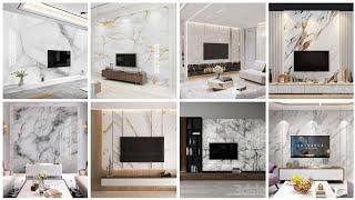 Modern White Marble TV Wall Design | White Marble TV Wall Panel And Wallpaper | White TV Unit Design