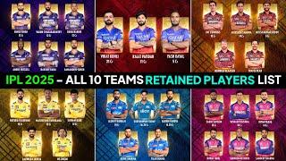 IPL 2025 - All 10 Teams Retained Players List | IPL 2025 Retention | CSK, MI, RCB, LSG, SRH, KKR, RR