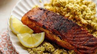 Crispy Skin Blackened Salmon [with Warm Slaw]